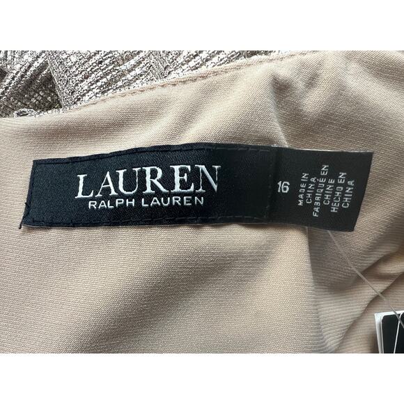 LAUREN RALPH LAUREN WOMENS 16 FAUX WRAP STRETCH COCKTAIL DRESS METALLIC GOLD NEW - Picture 5 of 14